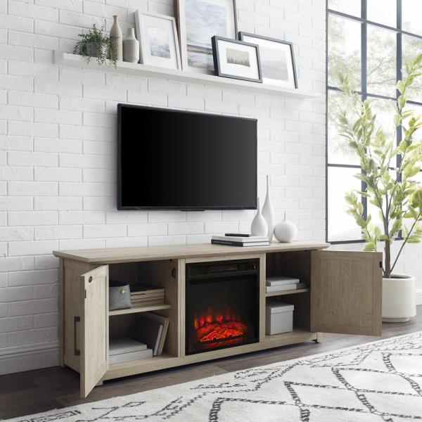 Camden Frosted Oak 58 in. Low Profile TV Stand with Fireplace Fits 60 in. with Cable Management