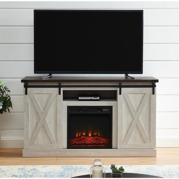 Nadine 15.43 in. W Electric Fireplace TV Stand in Off-White