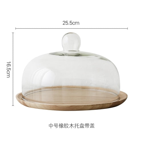 Wood Cake Stand with Glass Dome Revolving Cake Decorating Stand Dessert Display