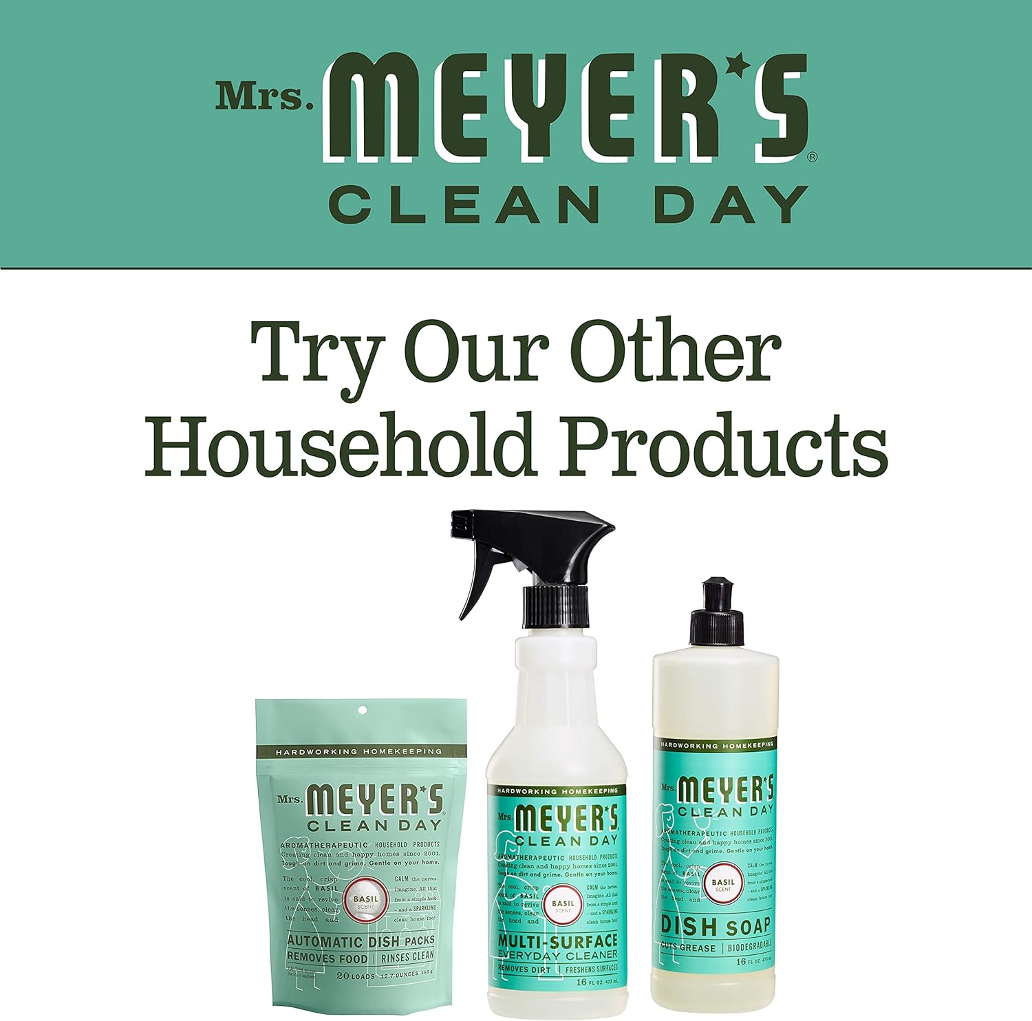 Mrs. Meyer's Liquid Dish Soap, Biodegradable Formula, Basil, 16 fl. oz - Pack of 3