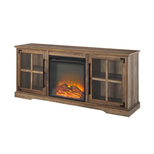 60 in. Reclaimed Barnwood Composite TV Stand Fits TVs Up to 65 in. with Electric Fireplace
