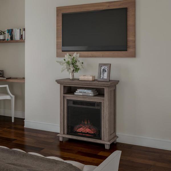 27 in. Freestanding Electric Fireplace TV Stand in Gray