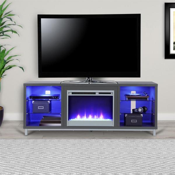 Cleavland 64.76 in. Freestanding Electric Fireplace TV Stand in Graphite Gray