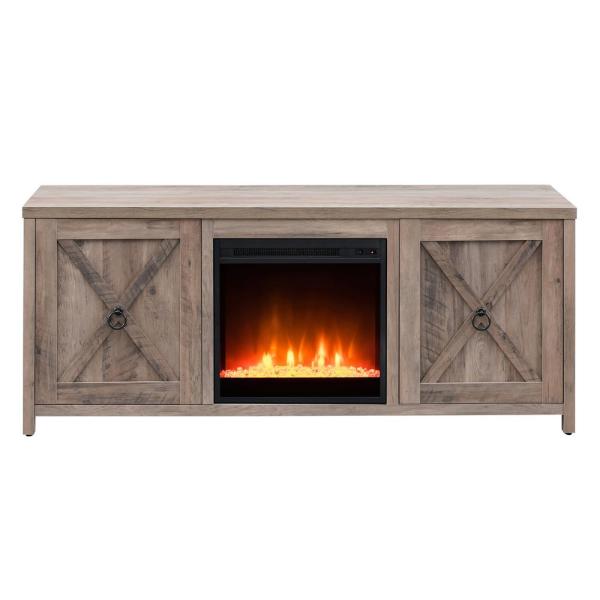 Granger 58 in. Gray Oak TV Stand with Crystal Fireplace Insert