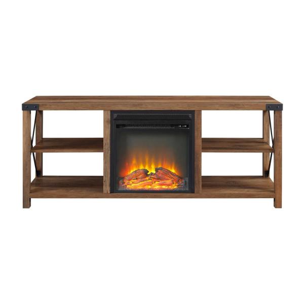 60 in. Reclaimed Barnwood Composite TV Stand Fits TVs Up to 65 in. with Electric Fireplace