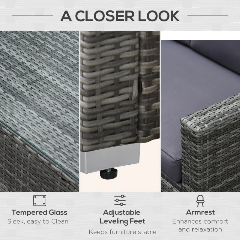 Ensemble de meubles de patio 4 pièces, canapé en osier de rotin, ensemble de luxe pour extérieur, ensemble de meubles de jardin avec coussins pour porche, jardin, balcon au bord de la piscine, gris