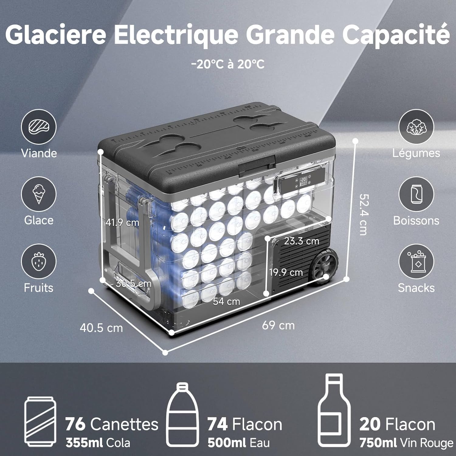 AAOBOSI 45L Glacière à Compresseur, Glaciere Électrique -20℃ à 20℃, Frigo Camion APP&Bouton Contrôle, 12/24V DC et 100-240V AC Glaciere Camping Pour Voiture, Camion, Bateau et Prise De Courant