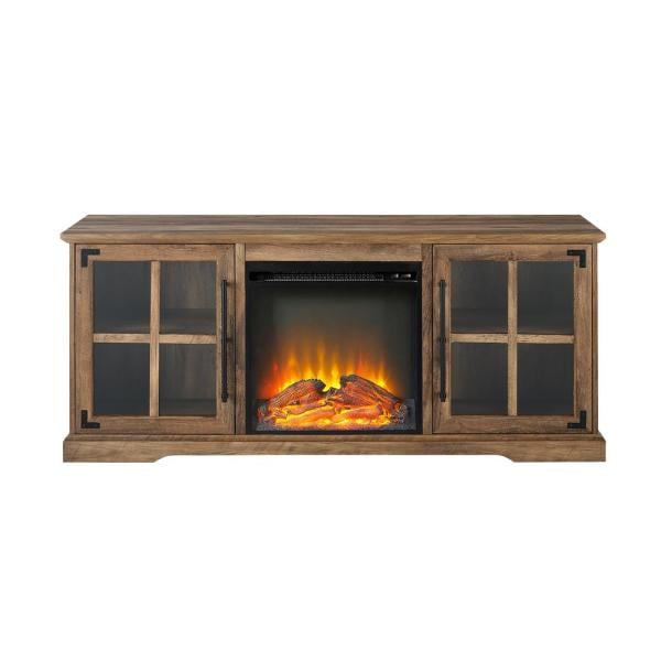 60 in. Reclaimed Barnwood Composite TV Stand Fits TVs Up to 65 in. with Electric Fireplace