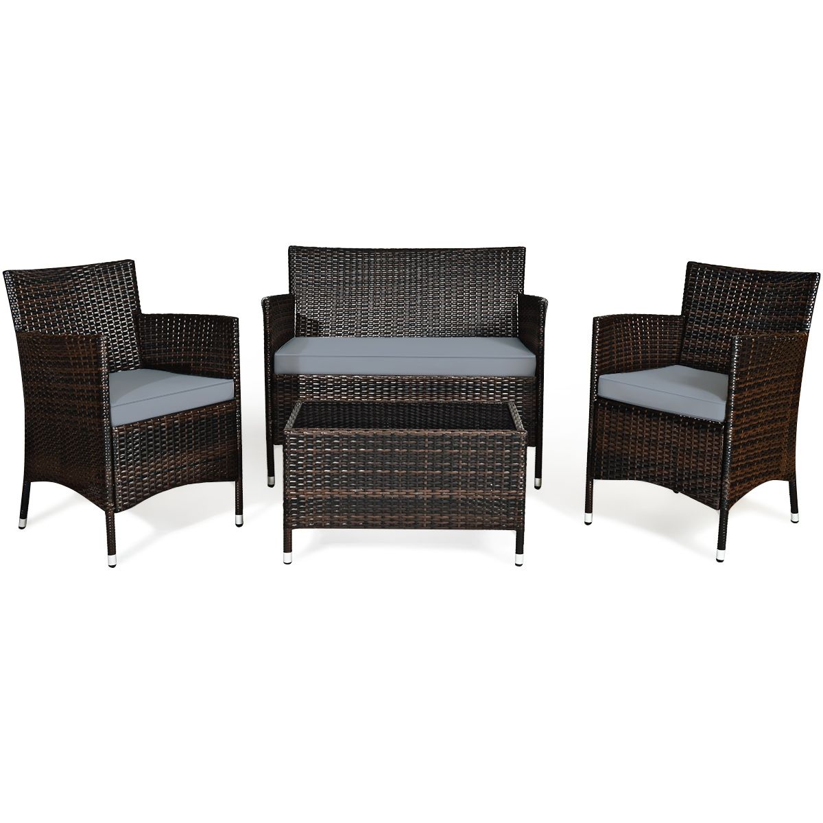 Salon de Jardin 4 PCS Mobilier de Terrasse en Rotin PE pour Véranda Patio Terrasse Piscine Marron et Gris