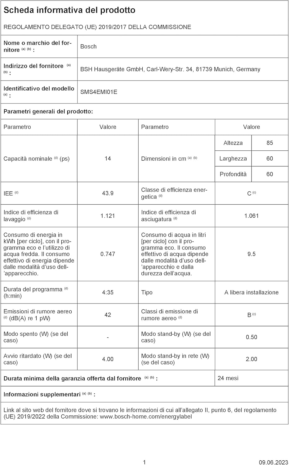 Bosch SMS4EMI01E - Série 4 - Lave-vaisselle Pose-libre - 60 cm - 14 couverts - Silence Plus 42 dB - Inox