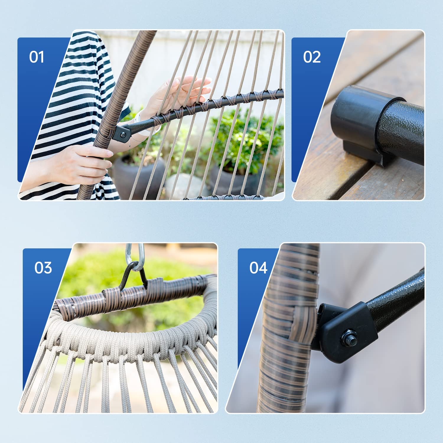 Hanging Swing Chair Egg Chair Hammock Chair Basket Chair UV Resistant Cushion with Stand for Indoor Bedroom Outdoor Garden Backyard,Blue