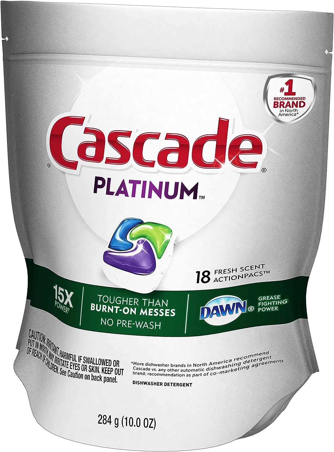 Cascade Platinum Dishwasher Pods, Detergent, Soap Pods, Actionpacs with Dishwasher Cleaner and Deodorizer Action, Fresh, 62 Count