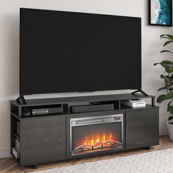 Scepter 59.41 in. Freestanding Electric Fireplace TV Stand in Black Oak Fits TV's upto 65 in.