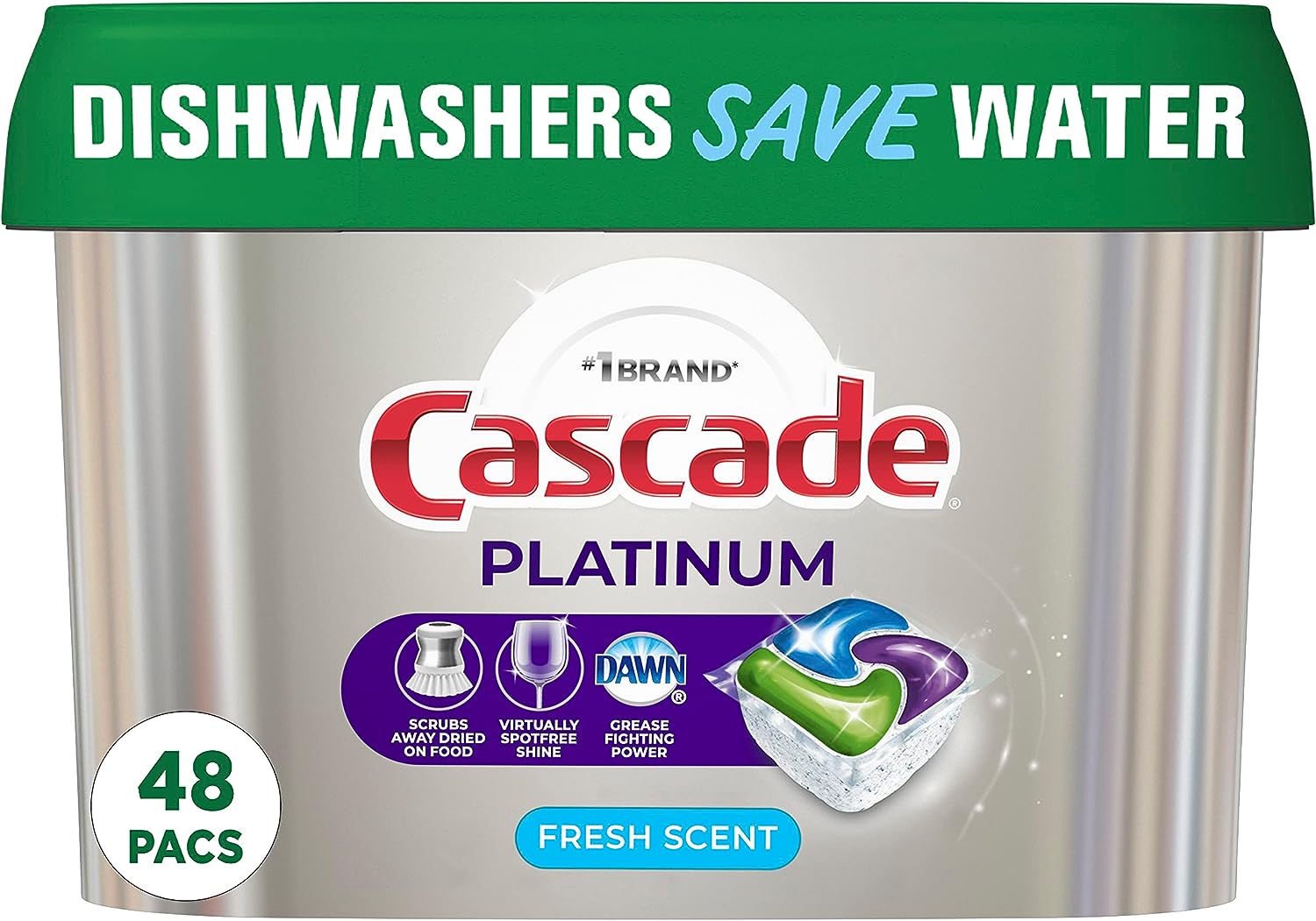 Cascade Platinum Dishwasher Pods, Dishwasher Detergent, Dishwasher Pod, Dishwasher Soap Pod, Actionpacs Dish Washing Pod, Lemon, 62 Count Dishwasher Detergent Pods
