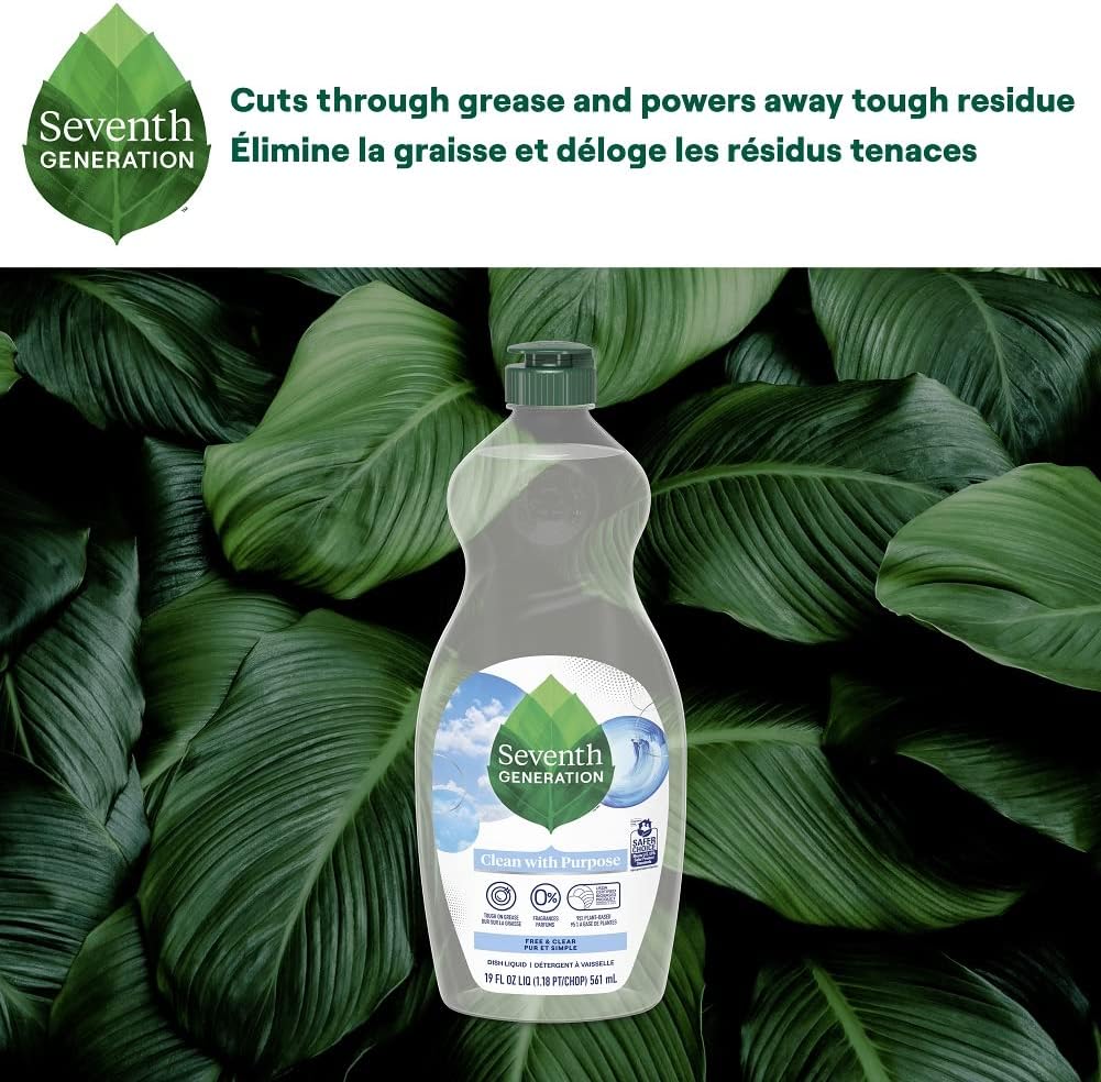 Seventh Generation Dish Soap Liquid, Fragrance Free, 19 oz, Pack of 6