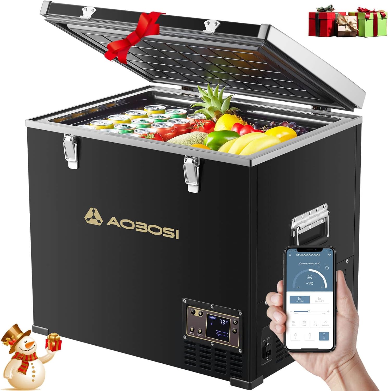 AAOBOSI 45L Glacière à Compresseur, Glaciere Électrique -20℃ à 20℃, Frigo Camion APP&Bouton Contrôle, 12/24V DC et 100-240V AC Glaciere Camping Pour Voiture, Camion, Bateau et Prise De Courant