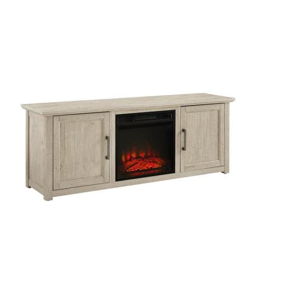 Camden Frosted Oak 58 in. Low Profile TV Stand with Fireplace Fits 60 in. with Cable Management