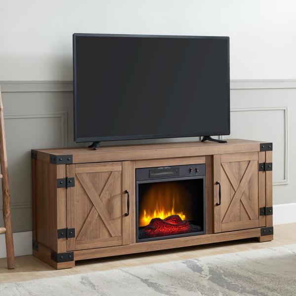 56 in. Media Electric Fireplace with Industrial Accents in Rustic Barn Wood
