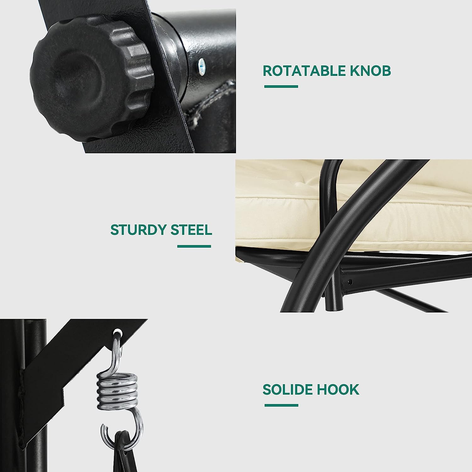 YITAHOME Porch Swing Bed 3-Seats Outdoor Patio Swing Heavy Duty Swing Chair with Adjustable Canopy Removable Cushion, Suitable for Adult in Garden, Poolside, Balcony, Brown