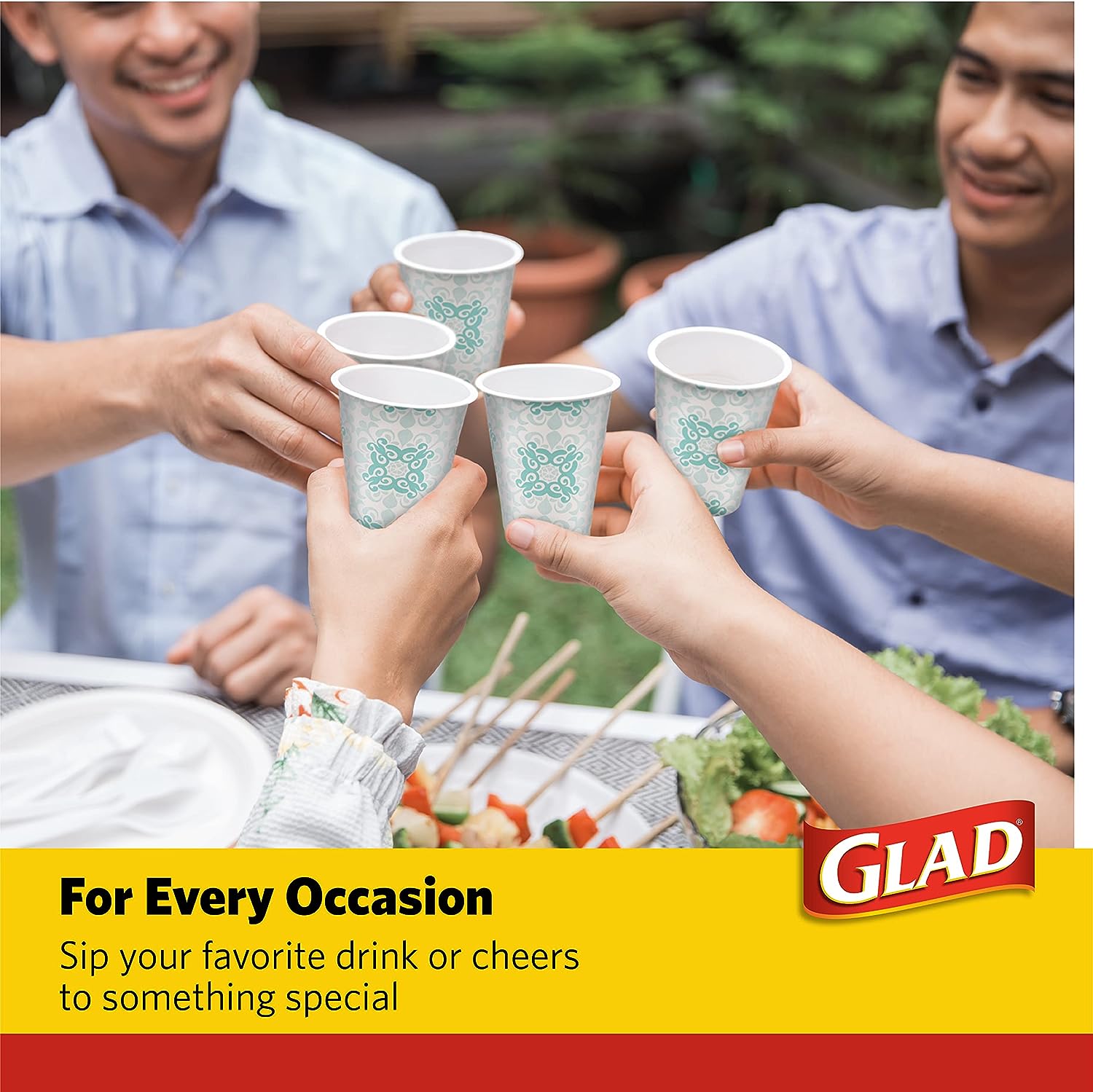 Glad Square Disposable Paper Plates for All Occasions | Soak Proof, Cut Proof, Microwaveable Heavy Duty Disposable Plates | 8.5