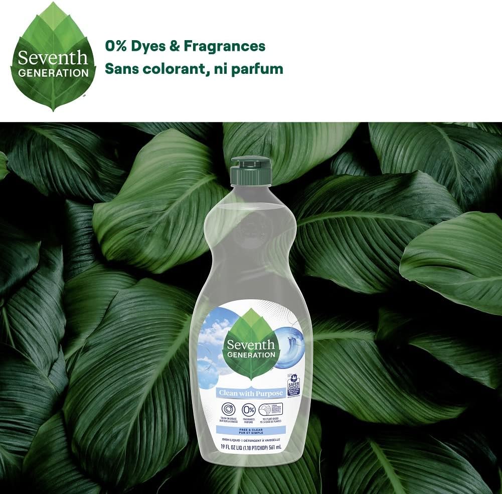Seventh Generation Dish Soap Liquid, Fragrance Free, 19 oz, Pack of 6