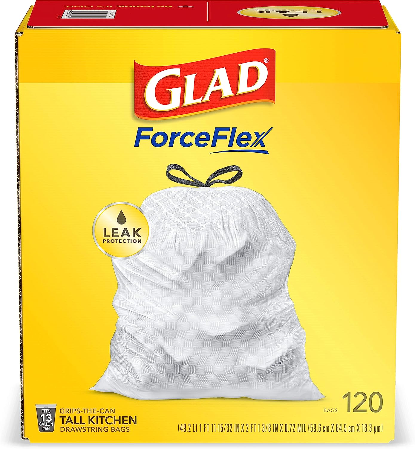 Glad Protection Series Force Flex Drawstring Fresh Clean Odor Shield 13 Gallon 1/110ct