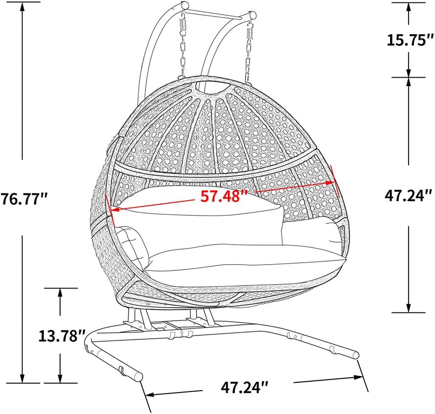Hanging Egg Chair with Stand, 2 Person Heavy Duty Hanging Wicker Rattan Swing Chair Basket Hammock Nest Chair Seat for Indoor Outdoor Patio Lounger Swinging Loveseat (Beige)