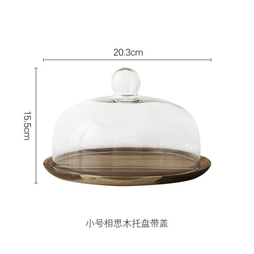 Wood Cake Stand with Glass Dome Revolving Cake Decorating Stand Dessert Display