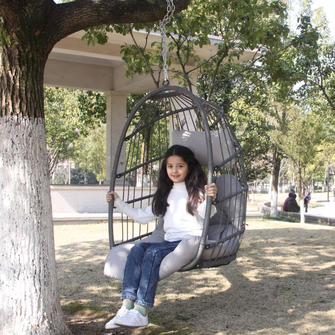 NICESOUL® Indoor Outdoor Patio Wicker Hanging Chair Swing Egg Basket Chairs with Stand UV Resistant Cushions 350lbs Capaticy for Patio Backyard Balcony Xmas Gift