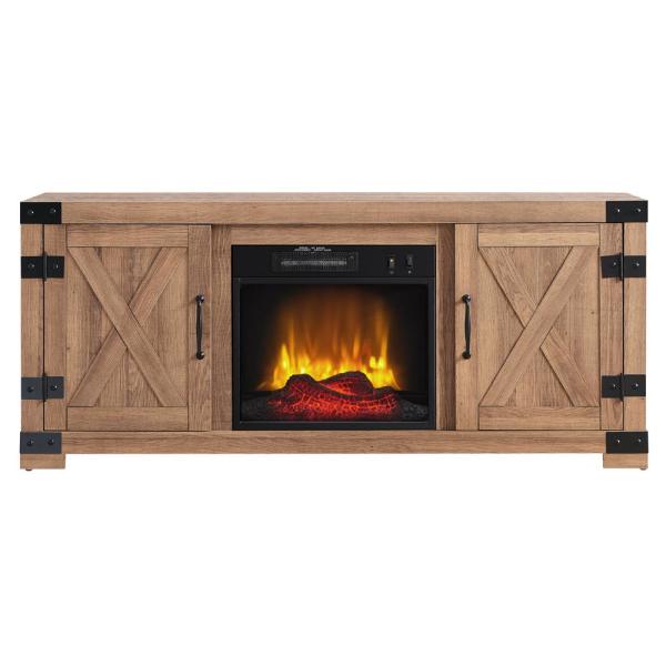 56 in. Media Electric Fireplace with Industrial Accents in Rustic Barn Wood
