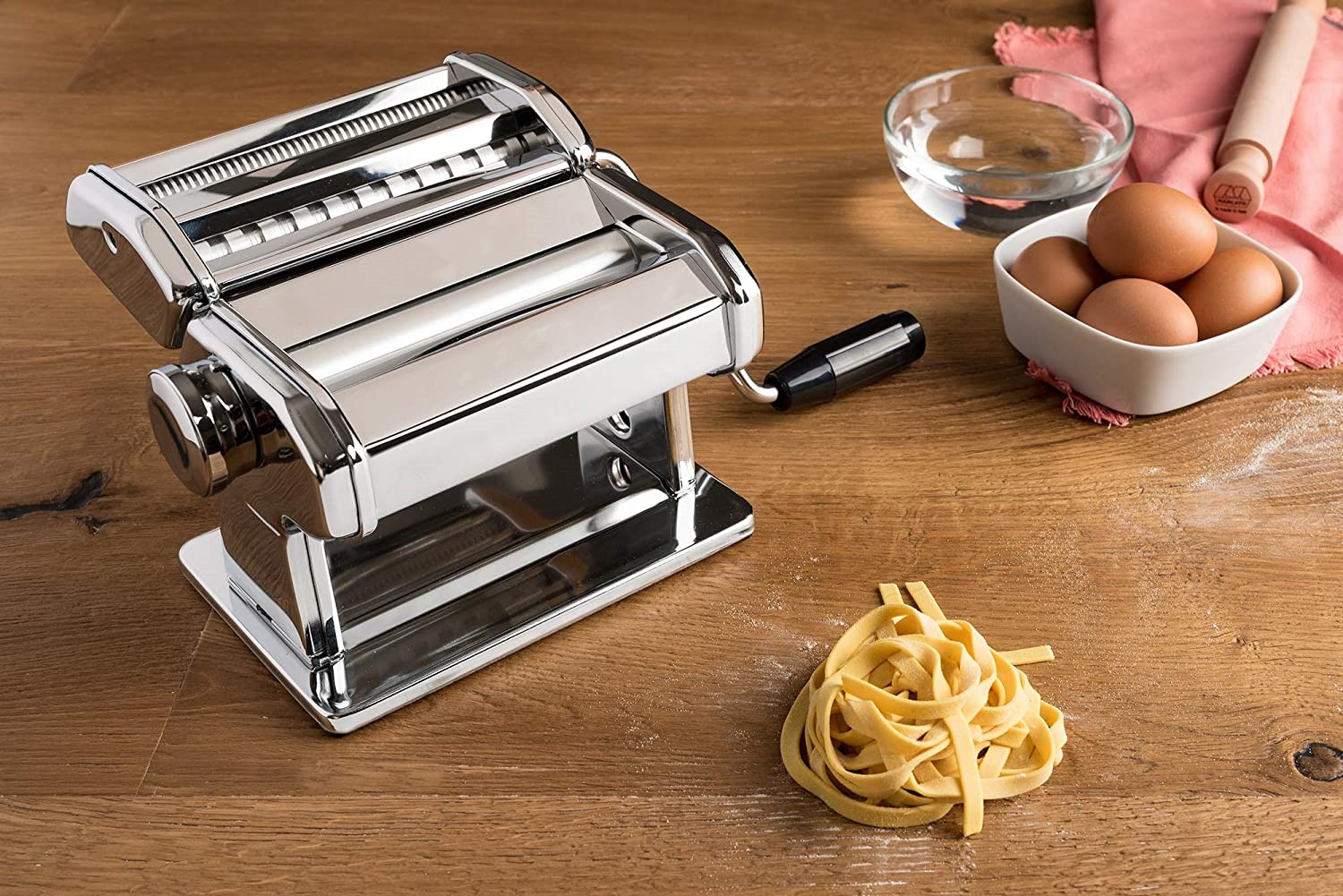 Atlas 150 Pasta Machine, Made in Italy, Includes Cutter, Hand Crank, and Instructions, 150 mm, Stainless Steel