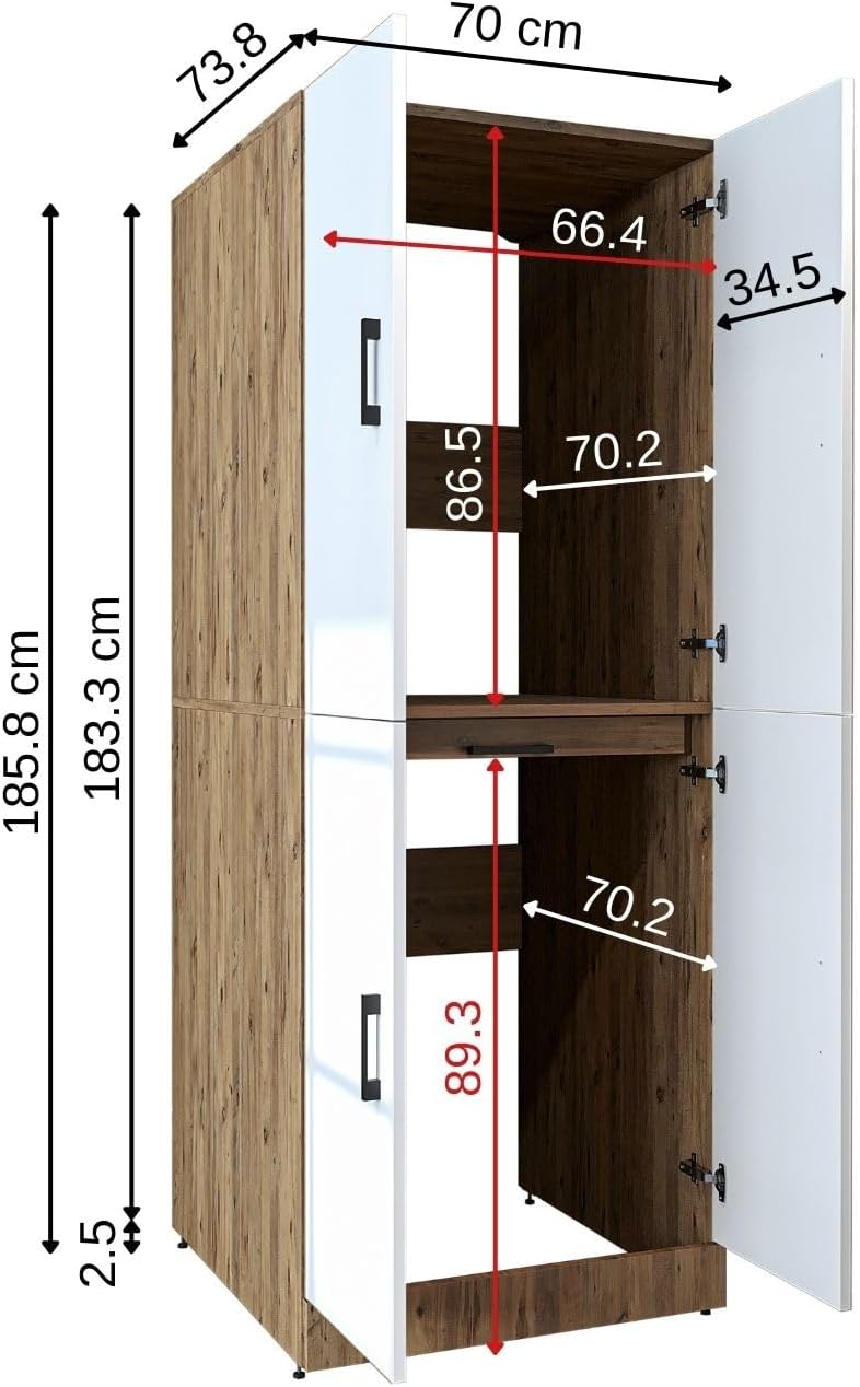 ROOMART Dora Armoire de machine à laver, pour sèche-linge et machine à laver, en 4 couleurs, avec portes et planche coulissante (chêne anthracite)