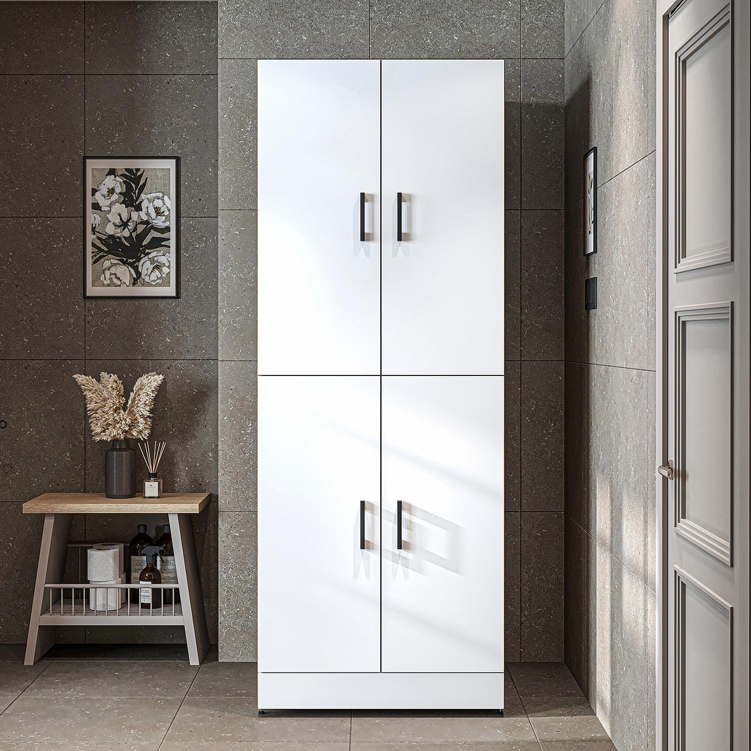 ROOMART Dora Armoire de machine à laver, pour sèche-linge et machine à laver, en 4 couleurs, avec portes et planche coulissante (chêne anthracite)