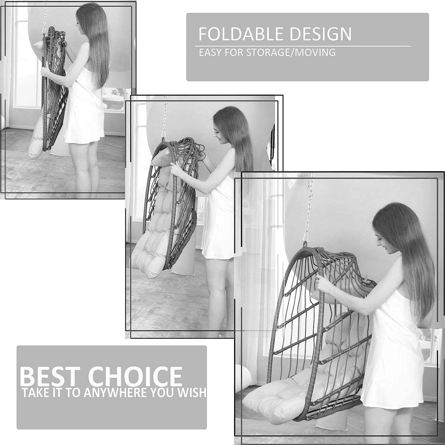 NICESOUL® Indoor Outdoor Patio Wicker Hanging Chair Swing Egg Basket Chairs with Stand UV Resistant Cushions 350lbs Capaticy for Patio Backyard Balcony Xmas Gift