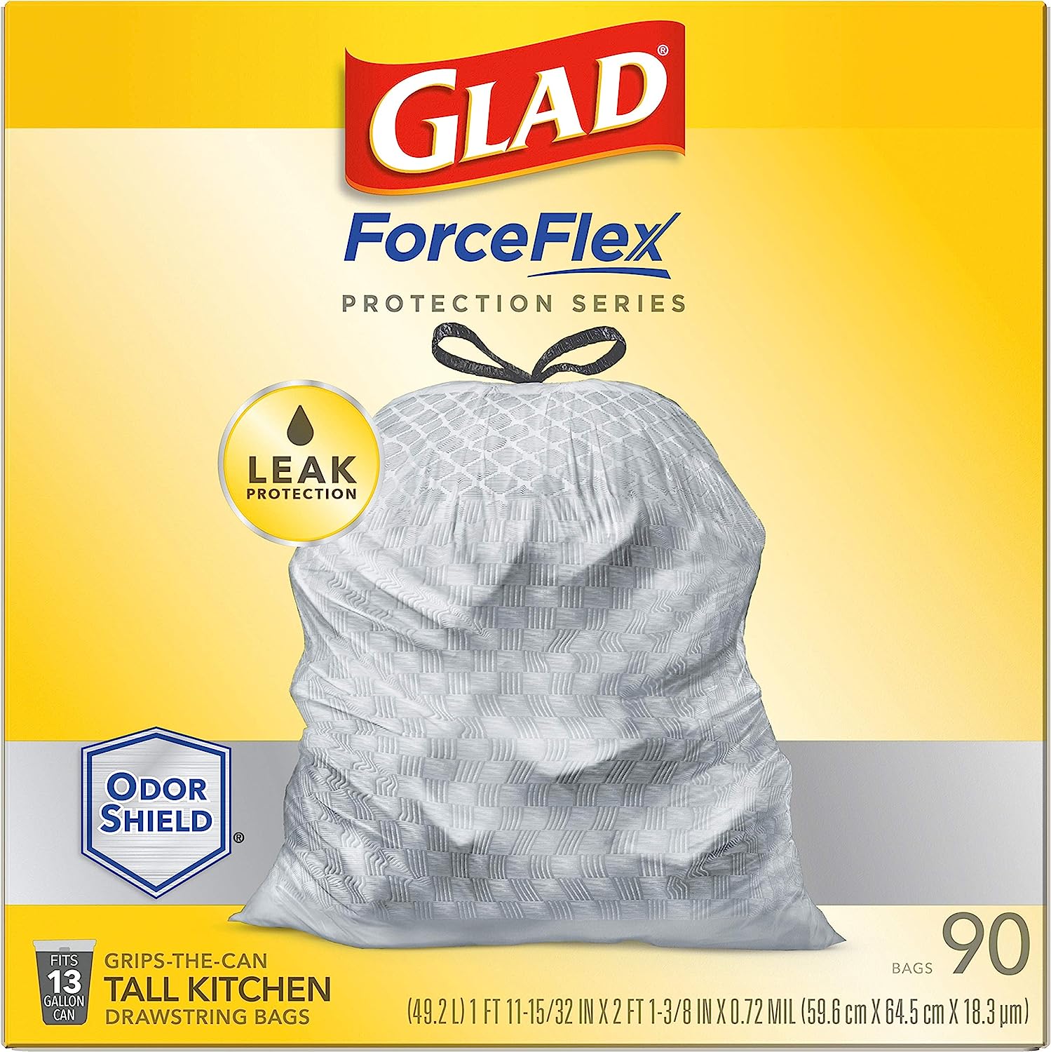 Glad Protection Series Force Flex Drawstring Fresh Clean Odor Shield 13 Gallon 1/110ct