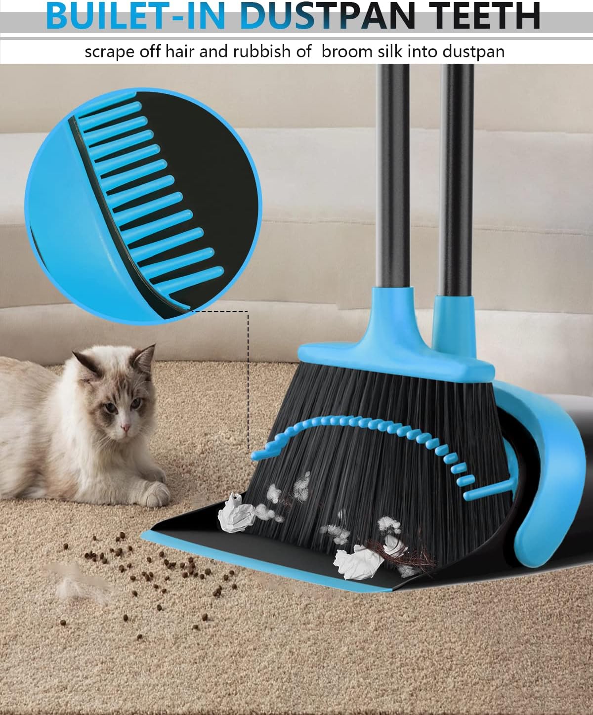 Broom with Dustpan Combo Set, Upgrade Broom and Dustpan Set for Home, 52'' Long Handle Broom and Dustpan Set, Standing Dustpan and Broom for Kitchen Office Lobby Floor