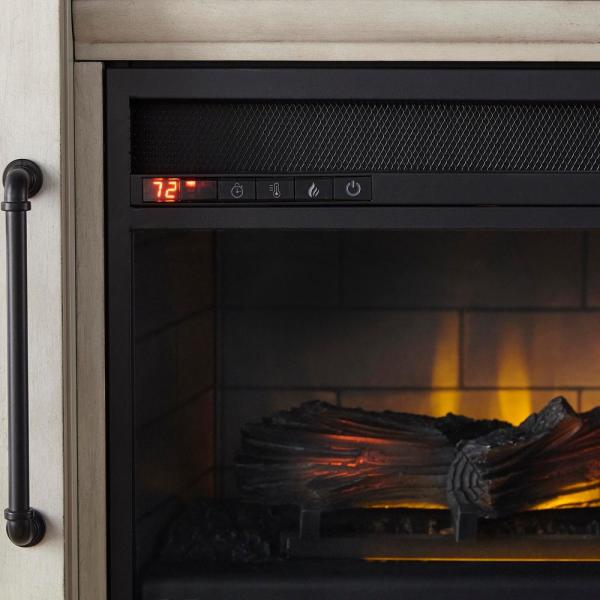 Cecily 72 in. Freestanding Electric Fireplace TV Stand in Antique White with Warm Charcoal Top Finish