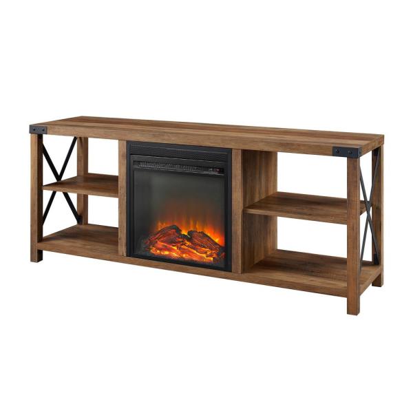 60 in. Reclaimed Barnwood Composite TV Stand Fits TVs Up to 65 in. with Electric Fireplace