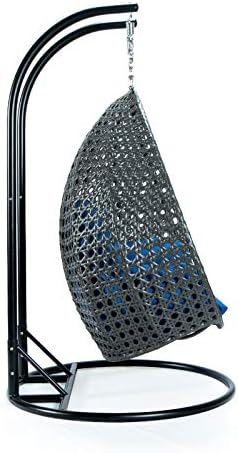 LeisureMod 2 Person Hanging Double Swing Chair, X-Large Wicker Rattan Egg Chair with Stand and Cushion for Indoor Outdoor Patio Garden (Light Green)