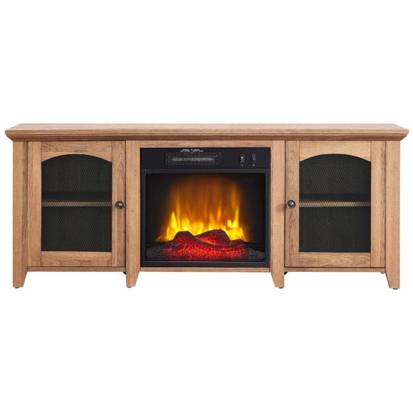56 in. Media Electric Fireplace with Arch Doors in Rustic Barn Wood