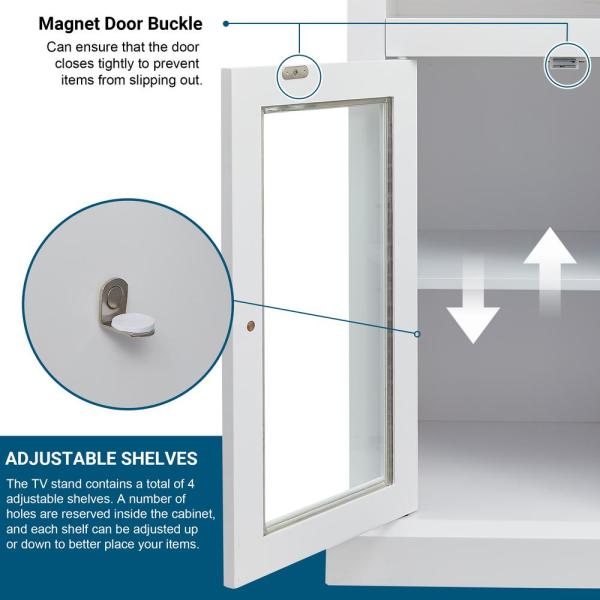 47.5 in. TV Stand Cabinet Sideboard with Electric Fireplace White Fits TV's Up to 55 in. with Ajustable Shelves