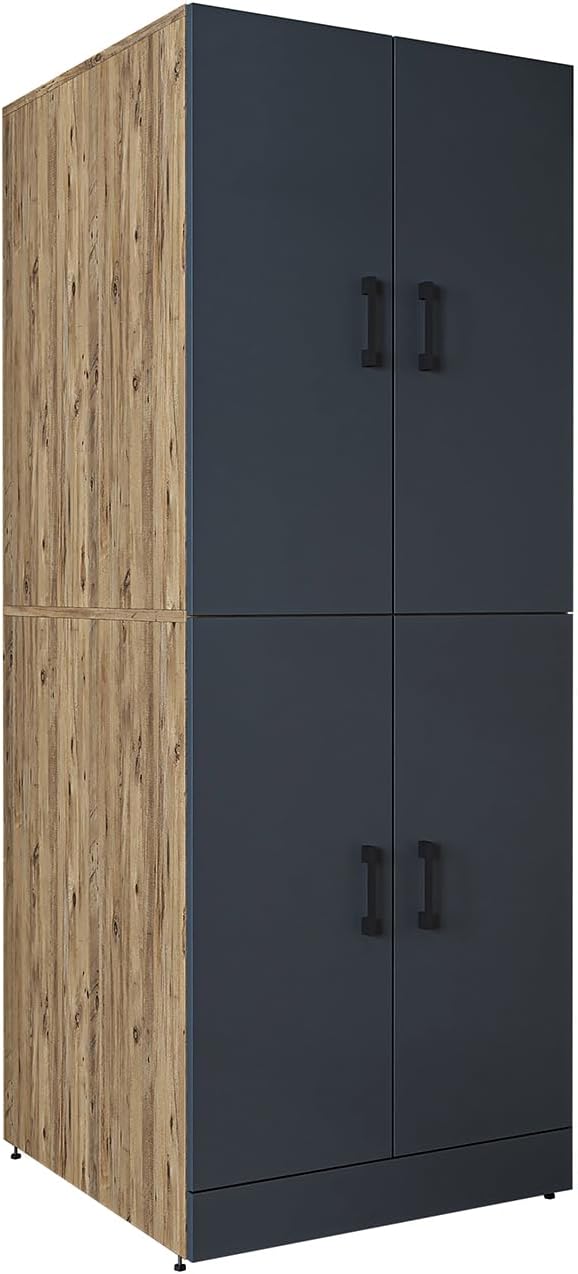 ROOMART Dora Armoire de machine à laver, pour sèche-linge et machine à laver, en 4 couleurs, avec portes et planche coulissante (chêne anthracite)