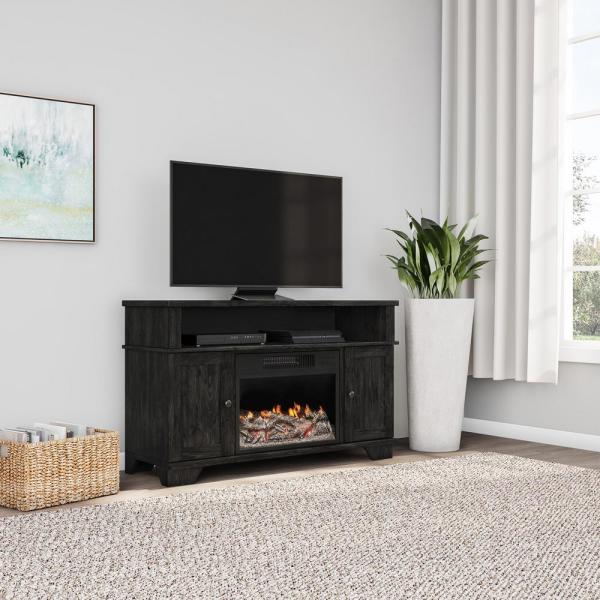 45 in Black Electric Fireplace TV Stand Fits TVs up to 47 in with Media Shelves and Cabinets