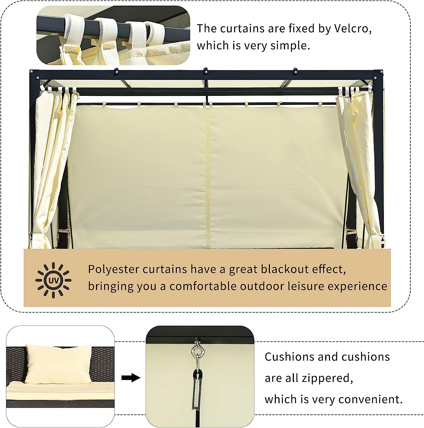 Merax 3-Seat Patio Swing Bed,Outdoor Porch Chair with Adjustable Canopy and Durable Steel Frame for Patio, Garden, Poolside Dark Grey