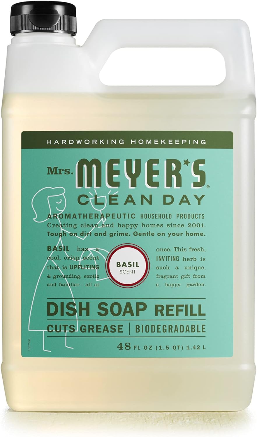 Mrs. Meyer's Liquid Dish Soap, Biodegradable Formula, Basil, 16 fl. oz - Pack of 3