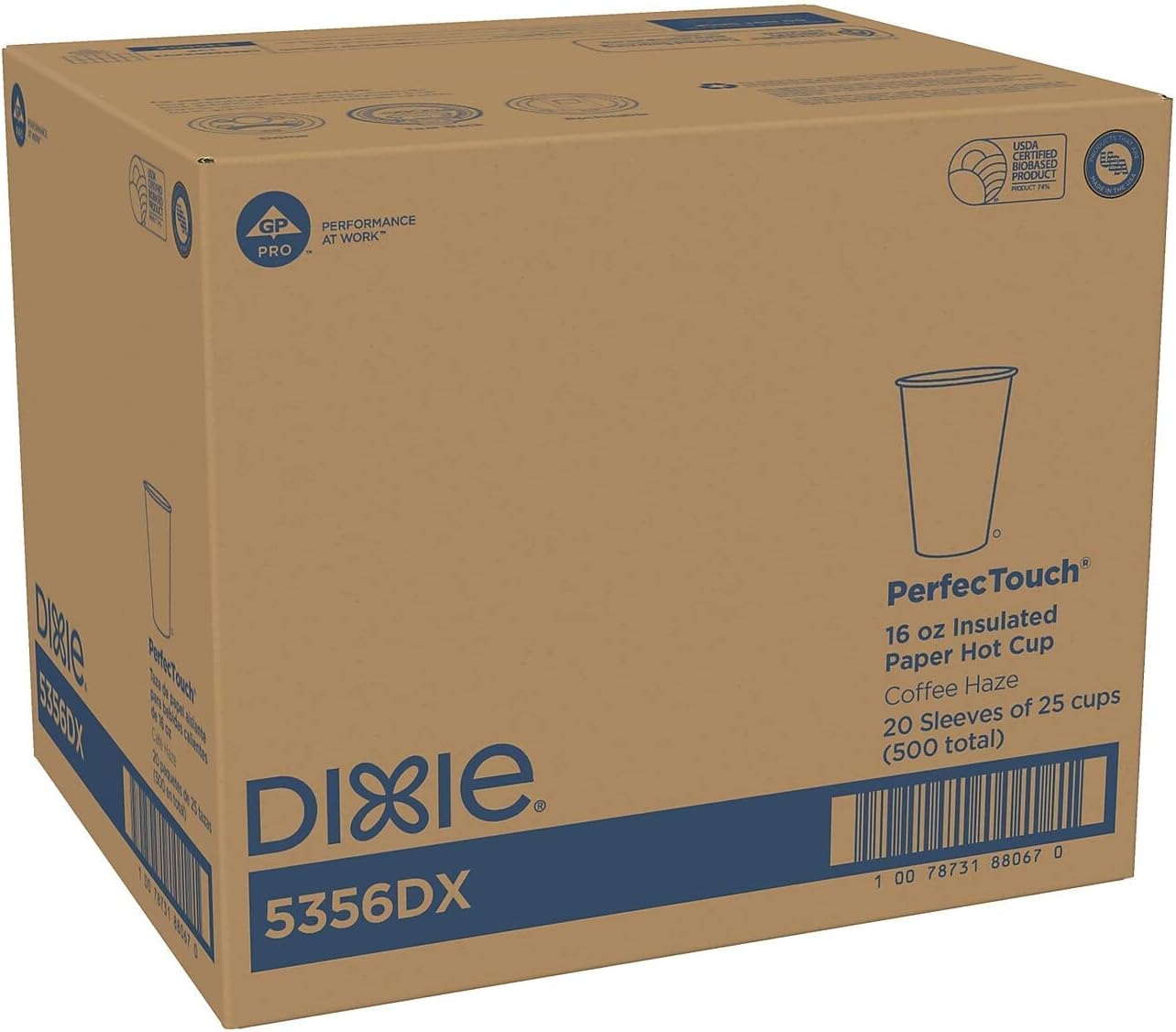Dixie PerfecTouch 12 Oz Insulated Paper Hot Coffee Cup by GP PRO (Georgia-Pacific); Coffee Haze; 5342DX; 500 Count (25 Cups Per Sleeve; 20 Sleeves Per Case)
