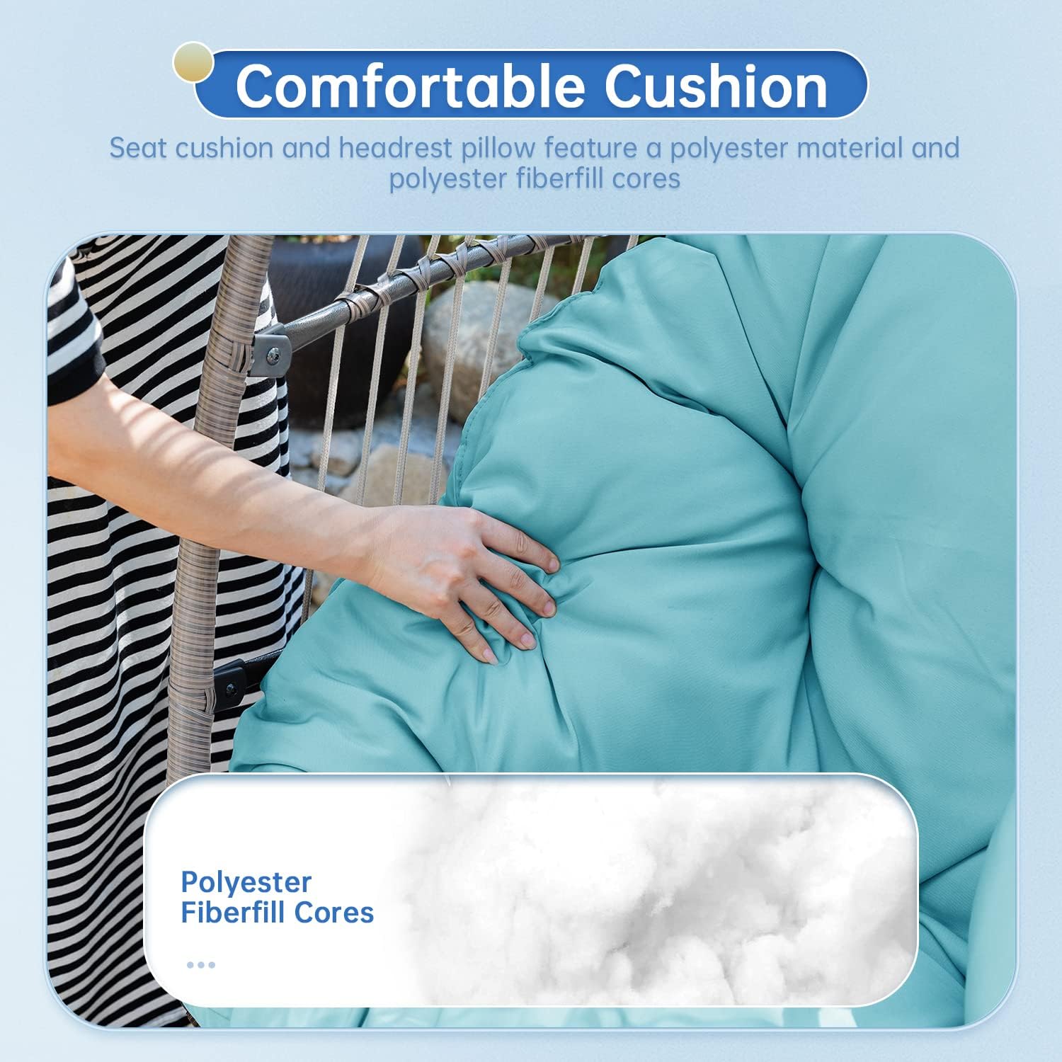 Hanging Swing Chair Egg Chair Hammock Chair Basket Chair UV Resistant Cushion with Stand for Indoor Bedroom Outdoor Garden Backyard,Blue