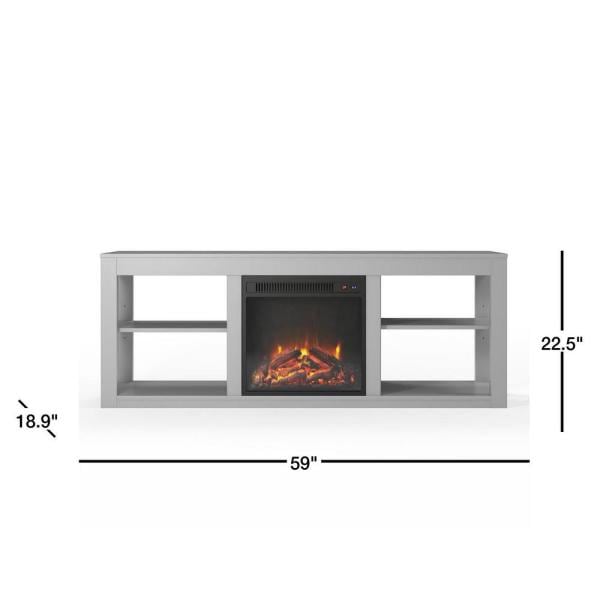 Nelson 59 in. Gray Particle Board TV Stand Fits TVs Up to 65 in. with Electric Fireplace