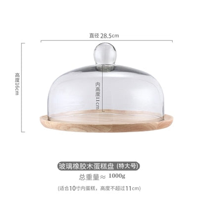 Wood Cake Stand with Glass Dome Revolving Cake Decorating Stand Dessert Display
