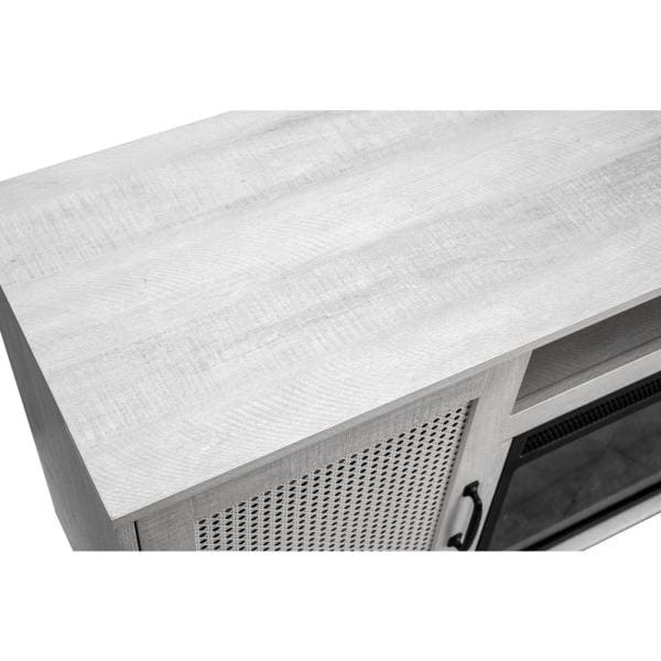 54 in. Saw Cut-Off White TV Stand for TVs up to 60 in. with Electric Fireplace